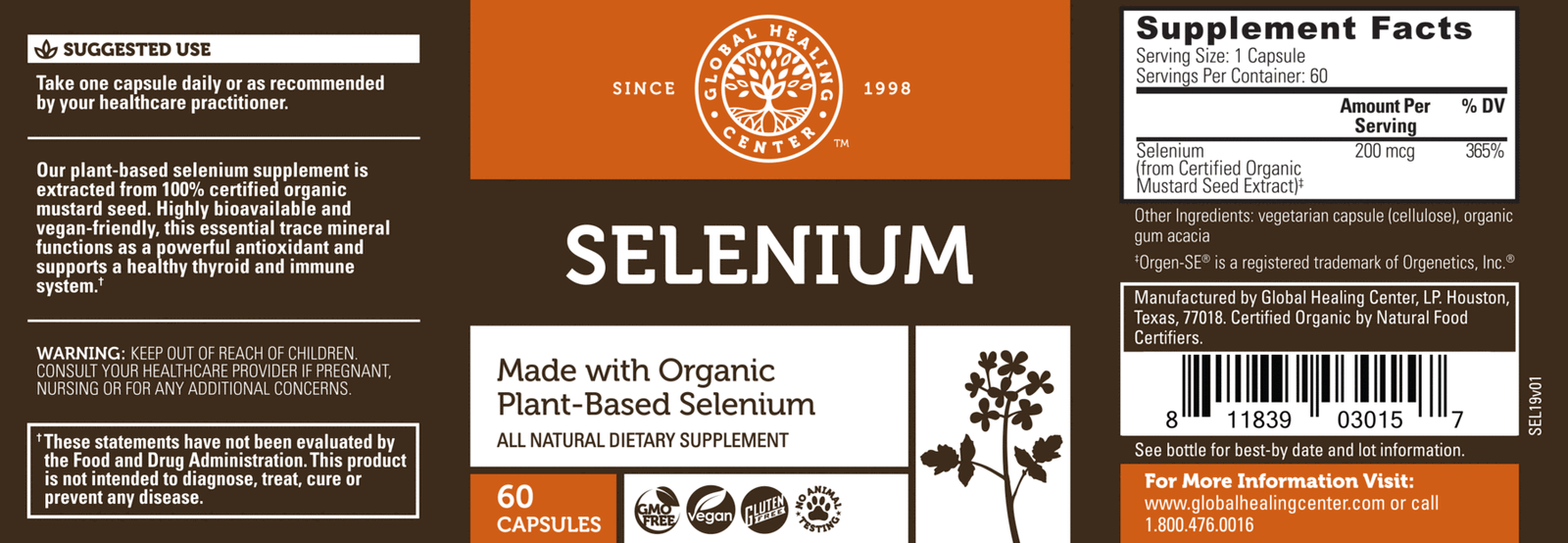 Selenium Organic Plant Based 200Mcg 60 Capsules Genesis